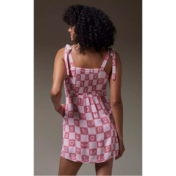 Sailor Moon Womens Pink Checker Shift Dress Sleeveless Button Front Size MD NWT - Picture 2 of 16